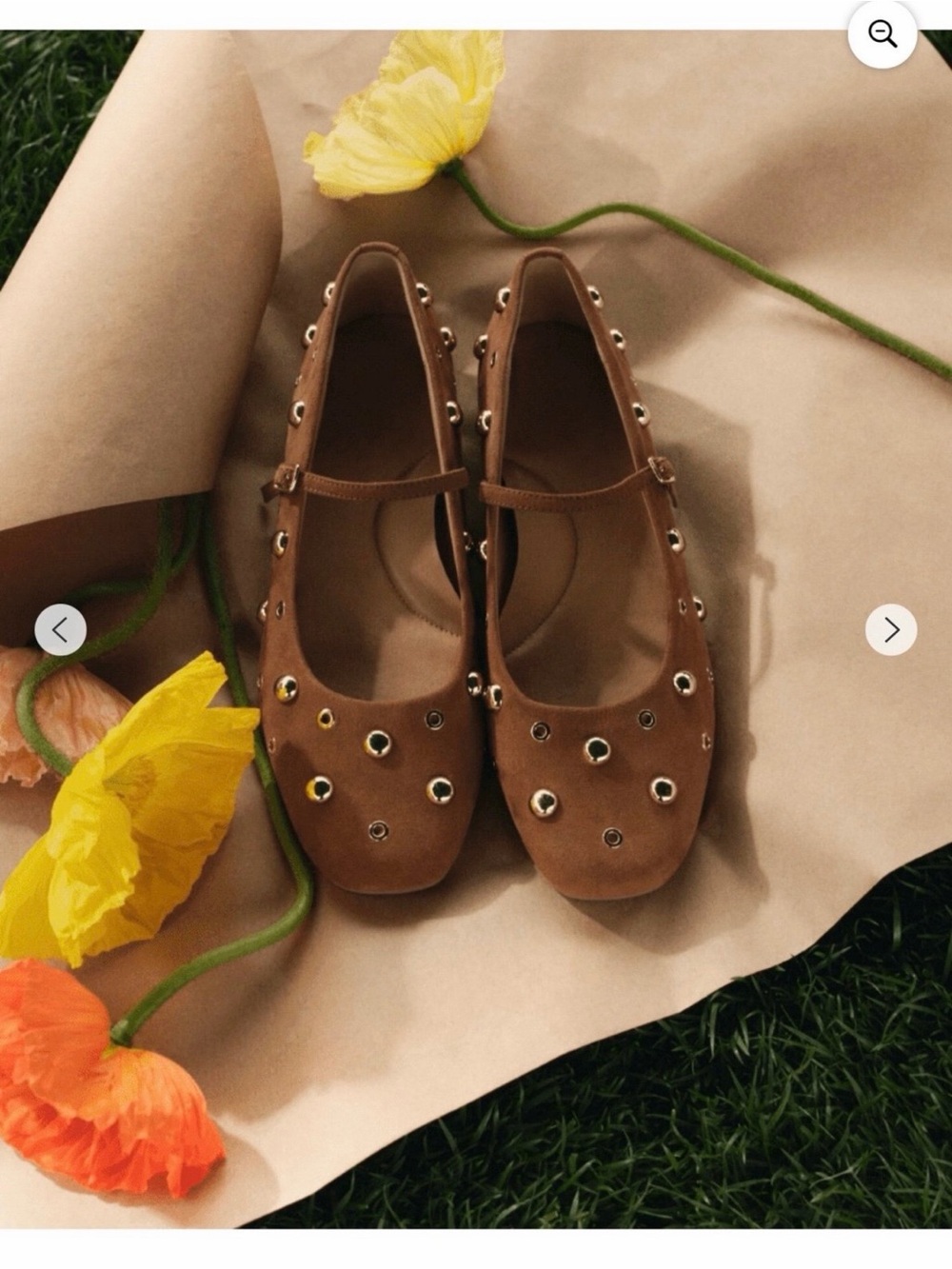 Time and Tru Brown Suede Mary Jane Flats with Metallic Grommets